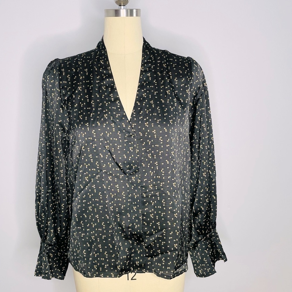 Prologue x Target Black Ground Dot Blouse- Pleated Cuffs- Size XL